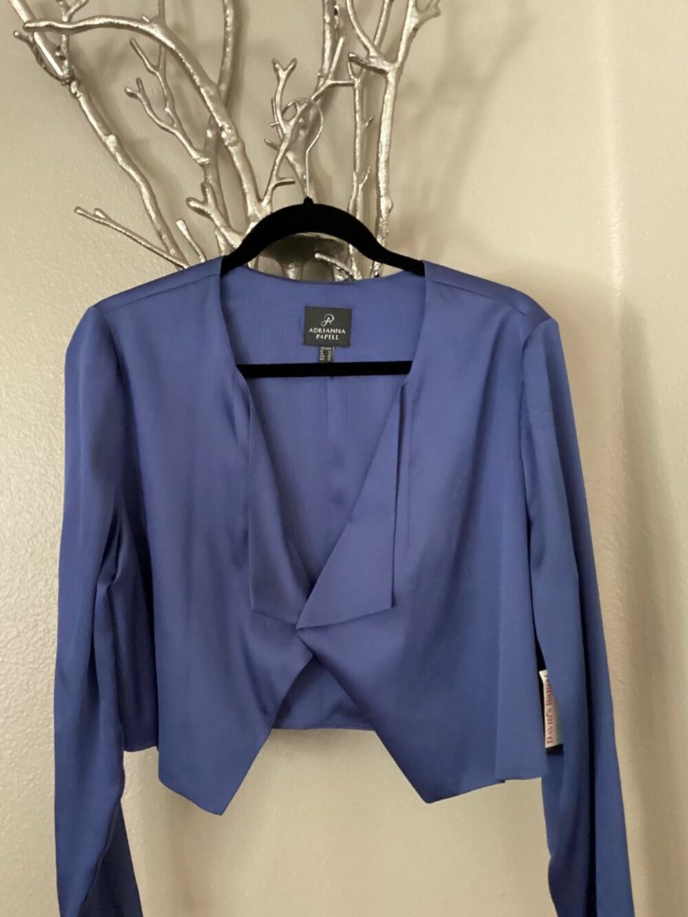 Adrianna Papell blue satin look shrug, bolero, wrap, top, size 16 NWT